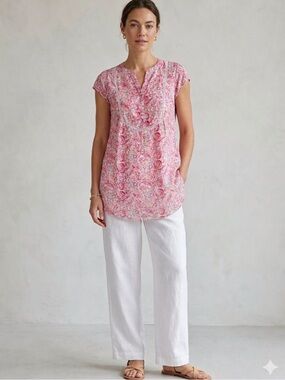 L.O.G.G. H&M Size 12 Floral Tunic Pockets and Tie Back 100% Cotton